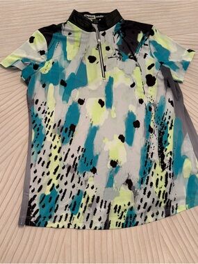 jamie sadock Short Sleeve Golf Top in Teal, Lime, Black & Gray